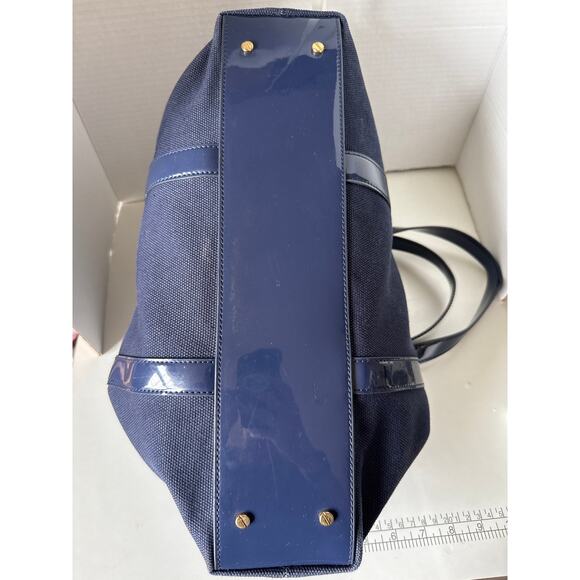 Tory Burch Canvas Jane Tote navy patient leather Shoulder Bag - Picture 8 of 14